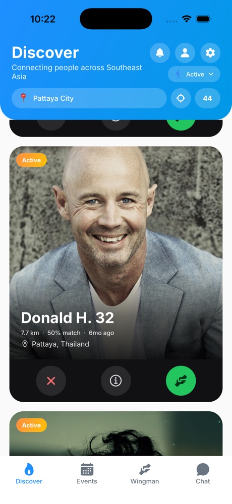 Discover screen — people nearby in Pattaya, Thailand